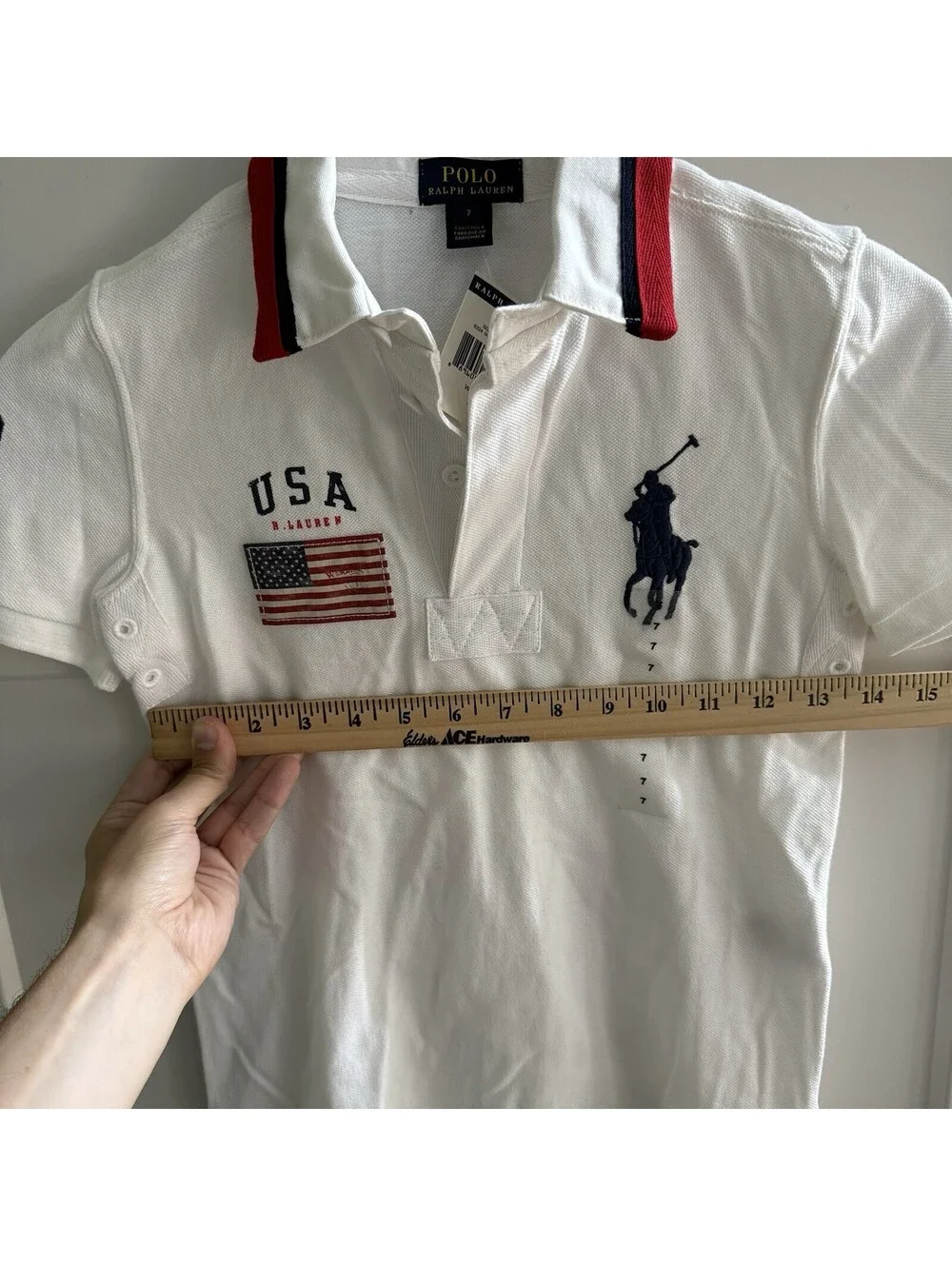 NWT Polo Ralph Lauren USA Big Pony Polo Shirt Youth Size 7 Unisex White